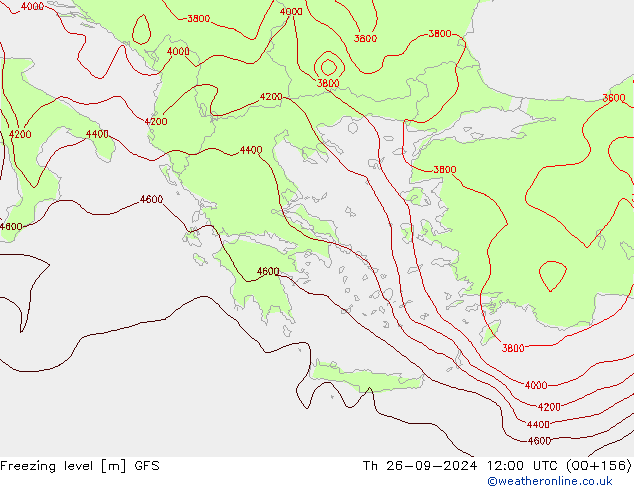 Freezing level GFS Th 26.09.2024 12 UTC