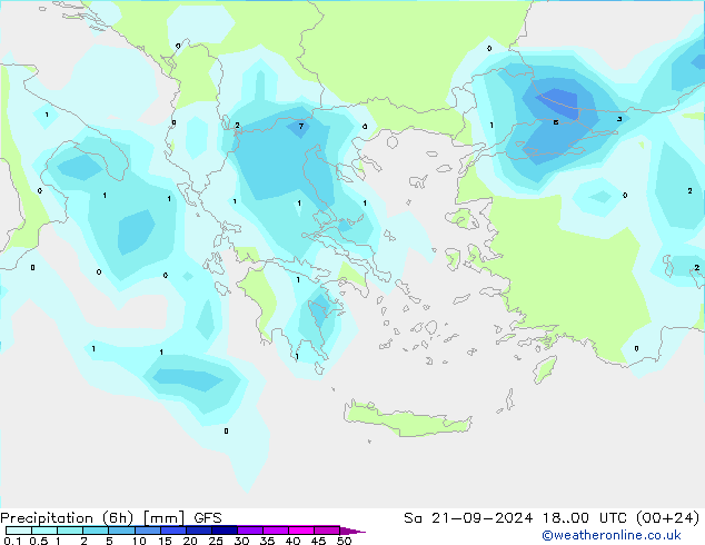 Neerslag 6h/Wind 10m/950 GFS za 21.09.2024 00 UTC