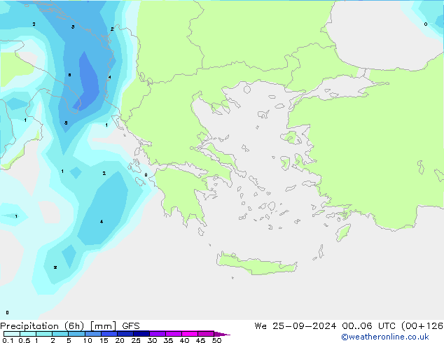 Precipitation (6h) GFS St 25.09.2024 06 UTC