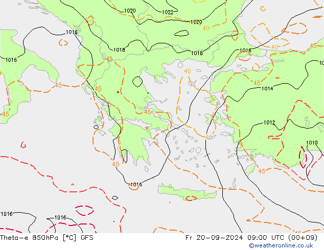 Theta-e 850гПа GFS пт 20.09.2024 09 UTC