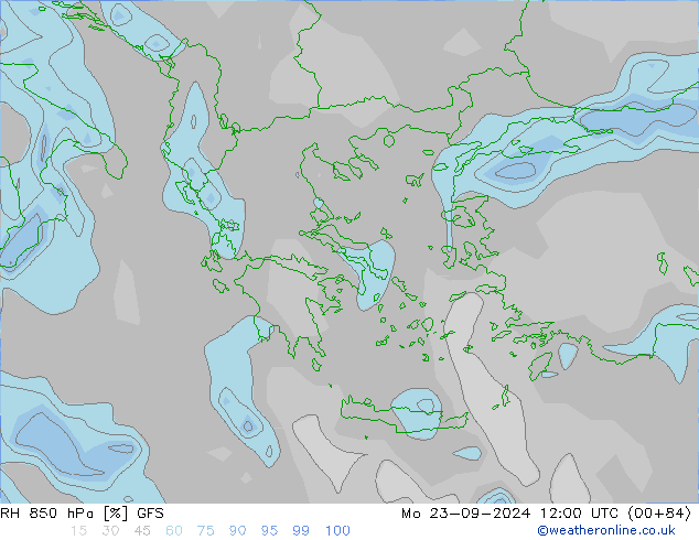 RH 850 hPa GFS lun 23.09.2024 12 UTC