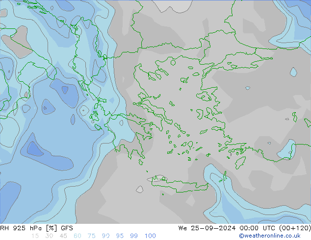 Humedad rel. 925hPa GFS mié 25.09.2024 00 UTC