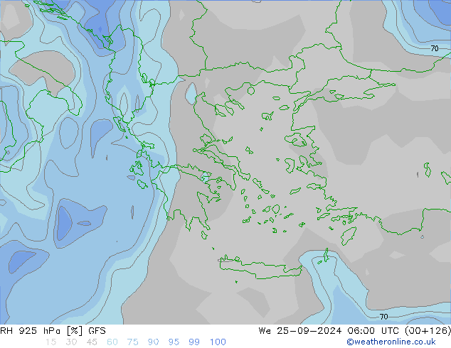 RH 925 hPa GFS We 25.09.2024 06 UTC