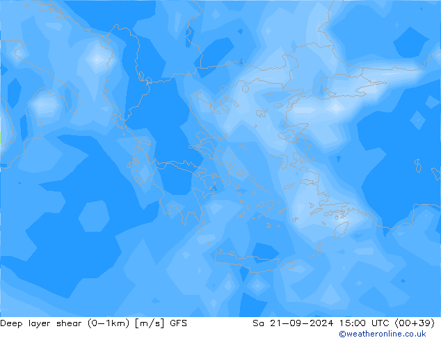 Deep layer shear (0-1km) GFS Sa 21.09.2024 15 UTC