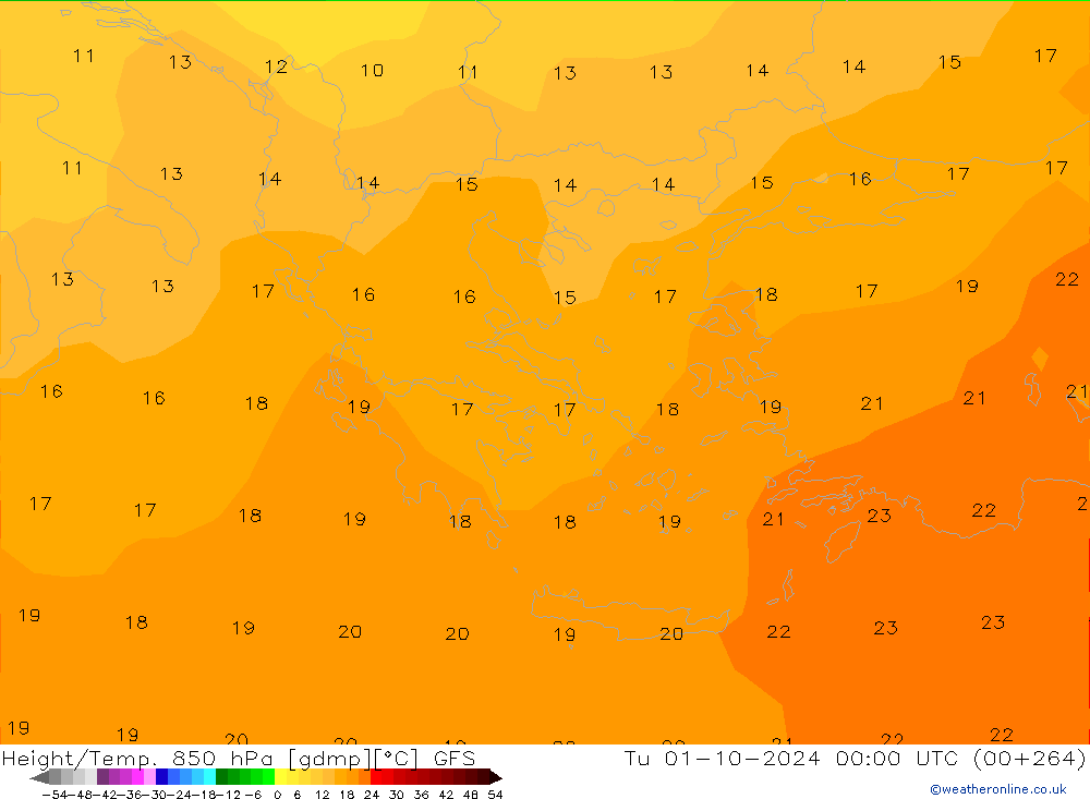 Height/Temp. 850 гПа GFS вт 01.10.2024 00 UTC