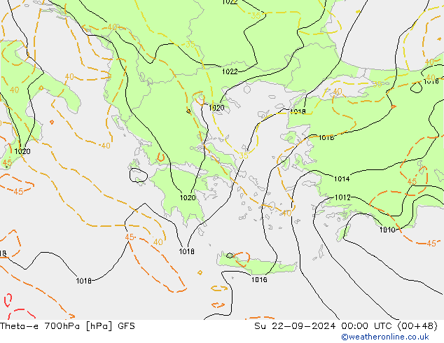 Theta-e 700hPa GFS  22.09.2024 00 UTC