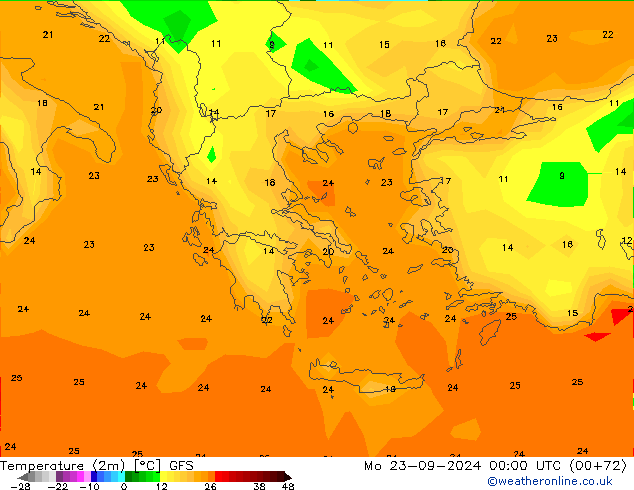 Temperature (2m) GFS Po 23.09.2024 00 UTC