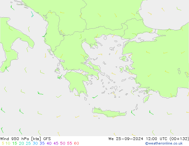 Vent 950 hPa GFS mer 25.09.2024 12 UTC