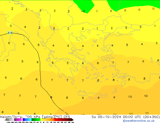 Yükseklik/Sıc. 700 hPa GFS Cts 05.10.2024 00 UTC