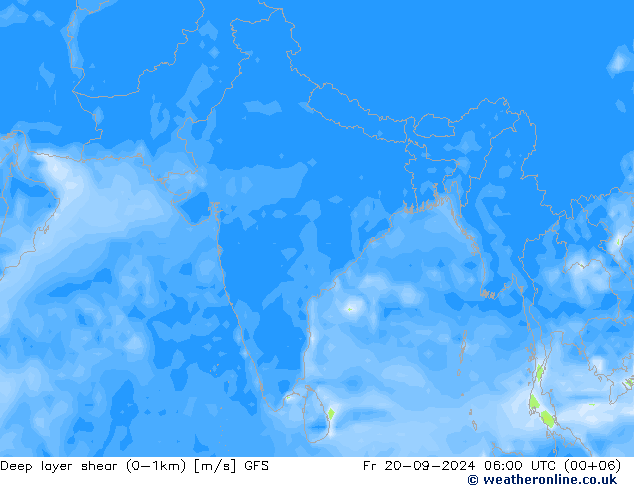 Deep layer shear (0-1km) GFS vr 20.09.2024 06 UTC