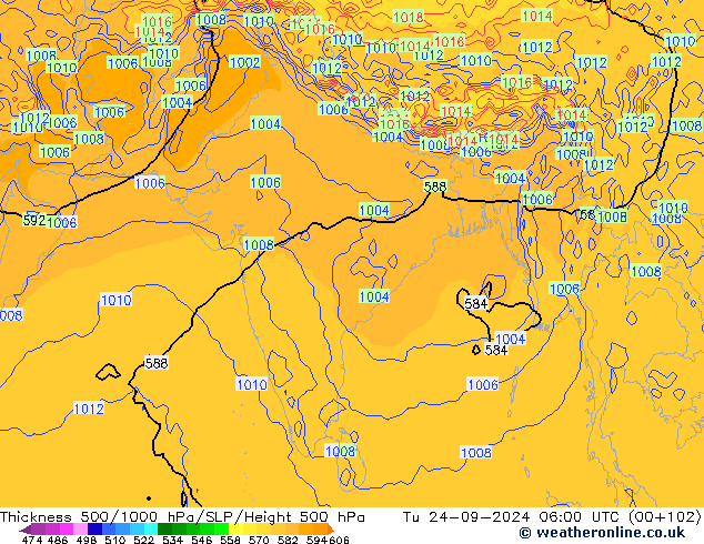 Thck 500-1000hPa GFS Ter 24.09.2024 06 UTC