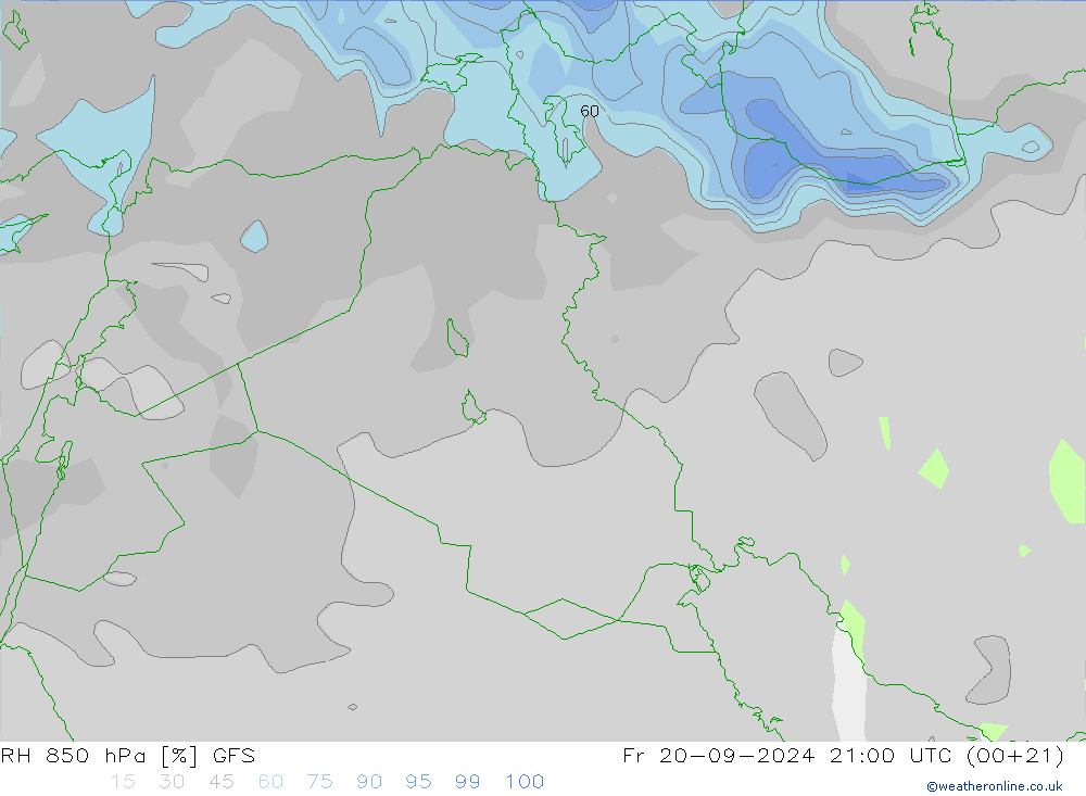 RH 850 hPa GFS Fr 20.09.2024 21 UTC