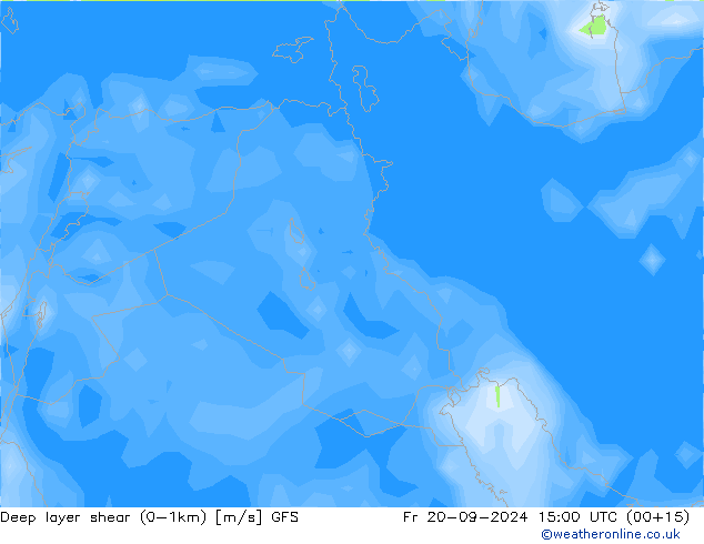 Deep layer shear (0-1km) GFS vie 20.09.2024 15 UTC