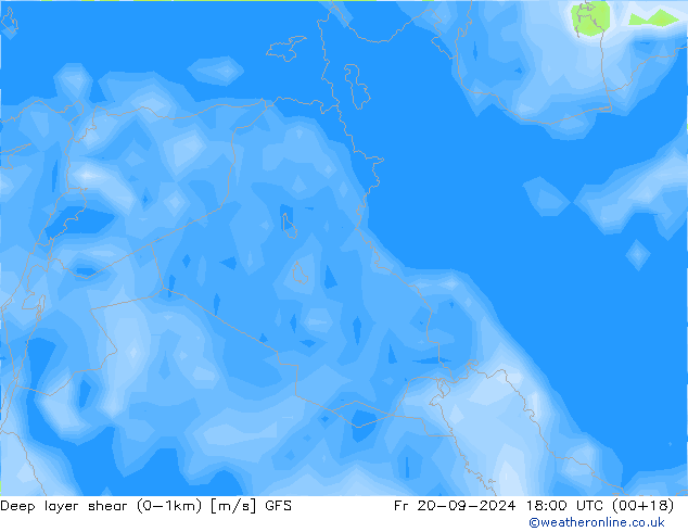 Deep layer shear (0-1km) GFS пт 20.09.2024 18 UTC