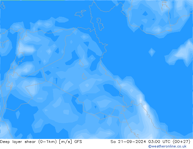 Deep layer shear (0-1km) GFS  21.09.2024 03 UTC