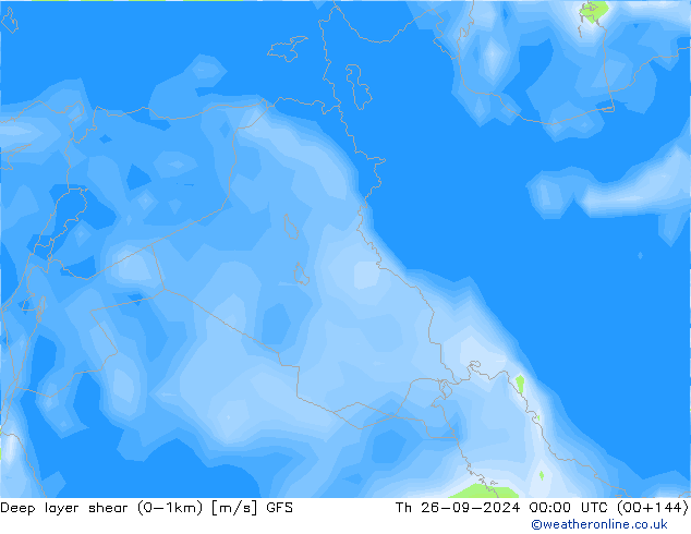 Deep layer shear (0-1km) GFS Qui 26.09.2024 00 UTC