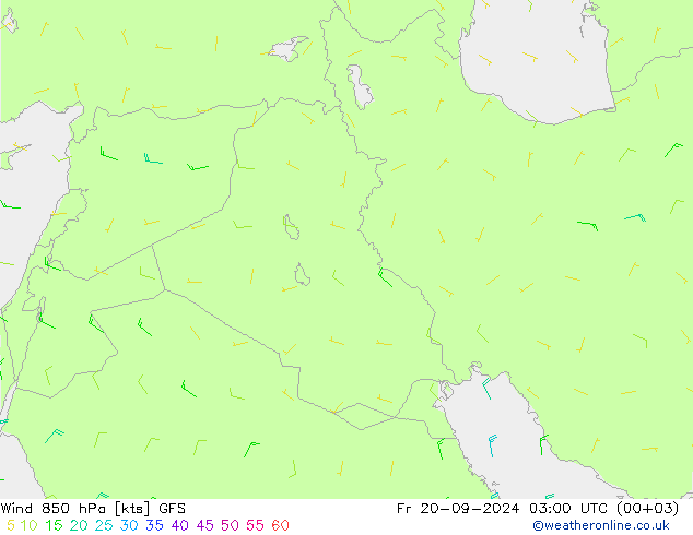 Rüzgar 850 hPa GFS Cu 20.09.2024 03 UTC