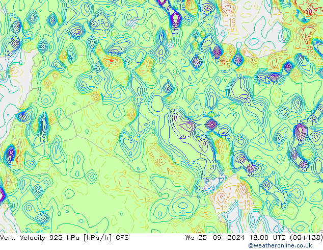 925 hPa Dikey Hız GFS Çar 25.09.2024 18 UTC