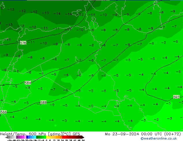 Height/Temp. 500 hPa GFS pon. 23.09.2024 00 UTC