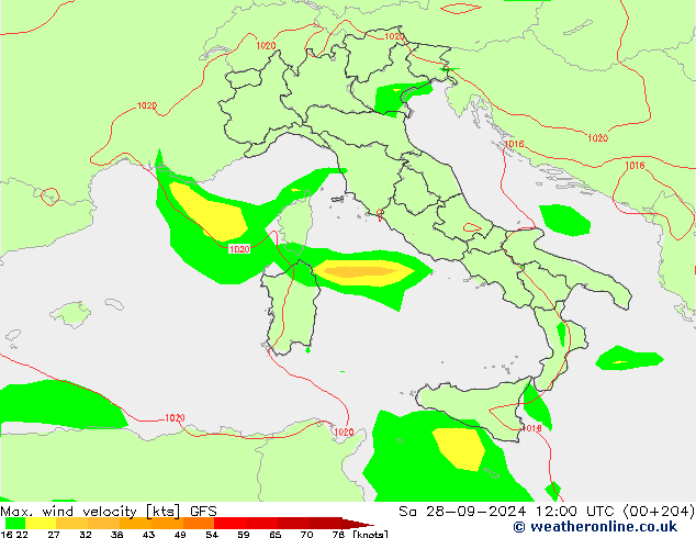 Max. wind velocity GFS Sa 28.09.2024 12 UTC