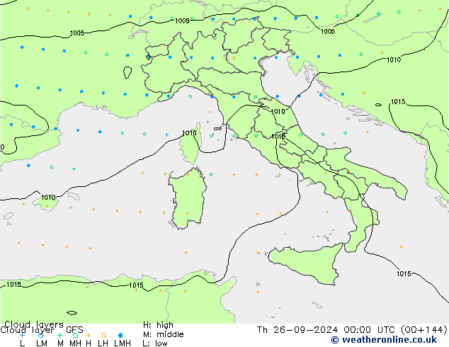 Cloud layer GFS Čt 26.09.2024 00 UTC