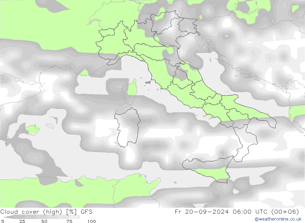 Cloud cover (high) GFS Fr 20.09.2024 06 UTC