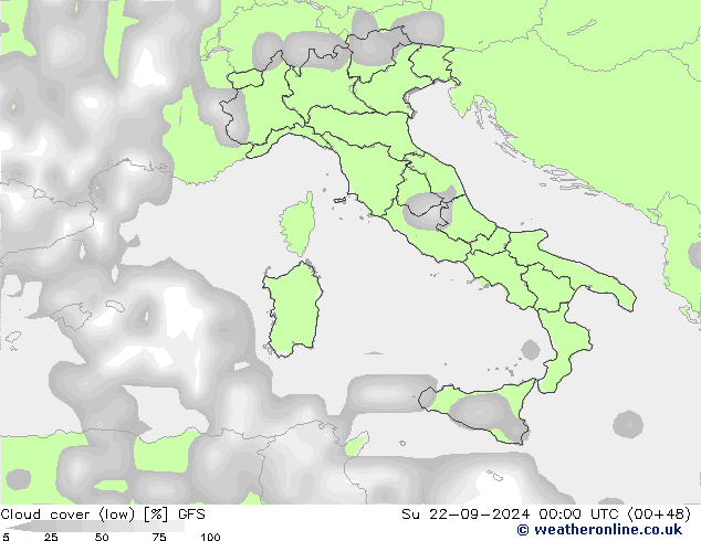 zachmurzenie (niskie) GFS nie. 22.09.2024 00 UTC