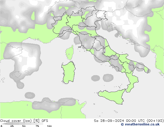 Cloud cover (low) GFS Sa 28.09.2024 00 UTC