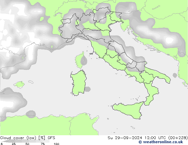 Nubi basse GFS dom 29.09.2024 12 UTC