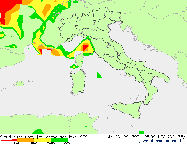 Cloud base (low) GFS Mo 23.09.2024 06 UTC