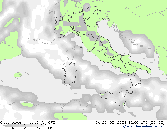 zachmurzenie (środk.) GFS nie. 22.09.2024 12 UTC