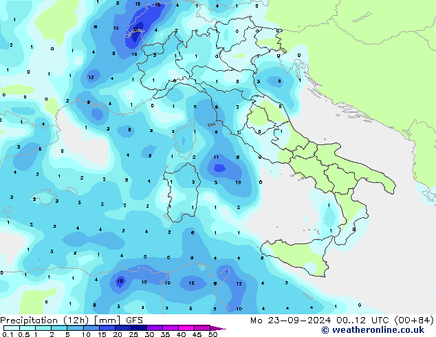 Precipitation (12h) GFS Mo 23.09.2024 12 UTC