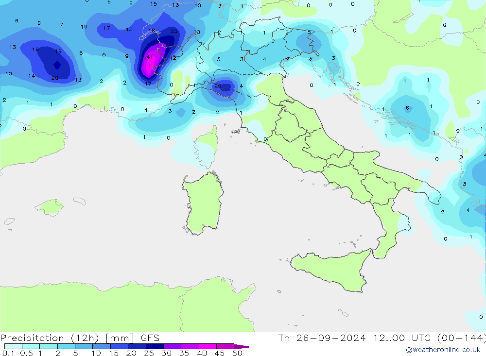 Precipitação (12h) GFS Qui 26.09.2024 00 UTC