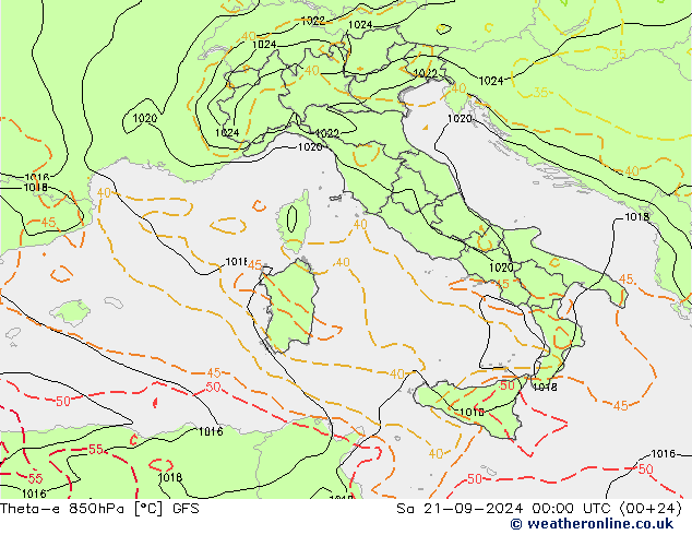 Theta-e 850hPa GFS  21.09.2024 00 UTC