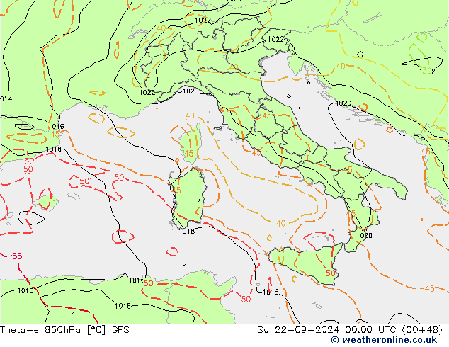 Theta-e 850hPa GFS So 22.09.2024 00 UTC