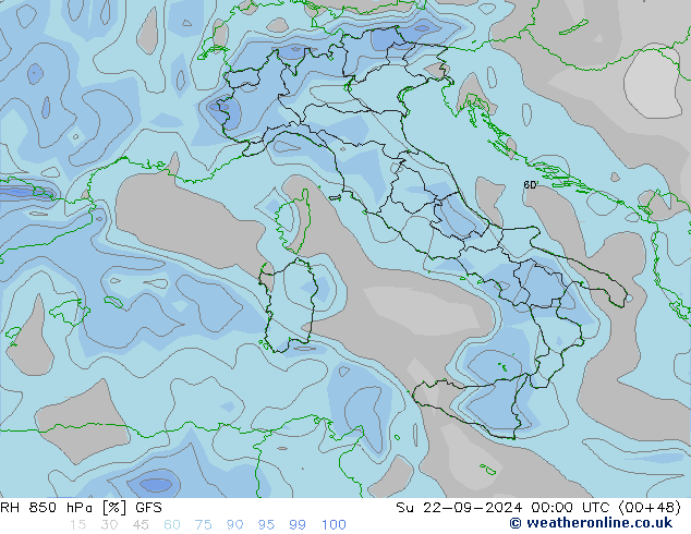 RH 850 hPa GFS nie. 22.09.2024 00 UTC