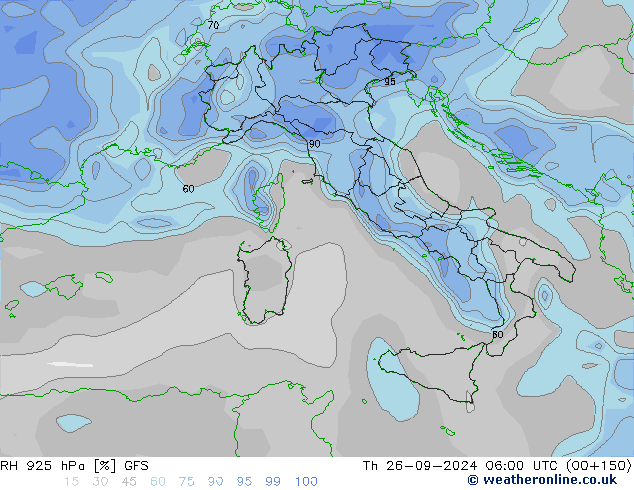 Humedad rel. 925hPa GFS jue 26.09.2024 06 UTC