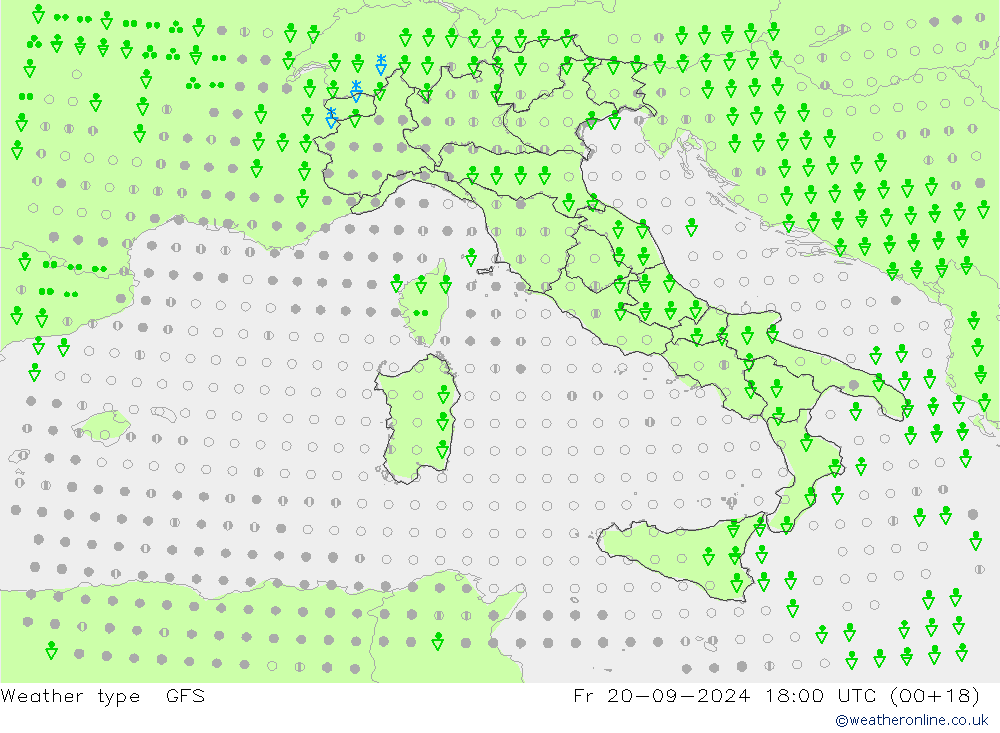 Tipo di precipitazione GFS ven 20.09.2024 18 UTC