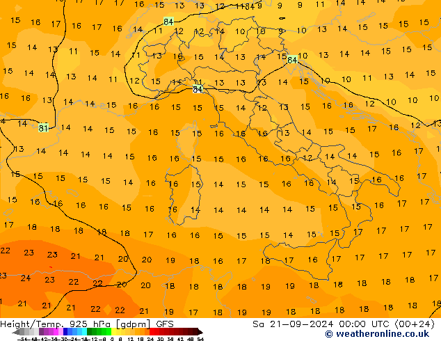 Height/Temp. 925 hPa GFS Sáb 21.09.2024 00 UTC