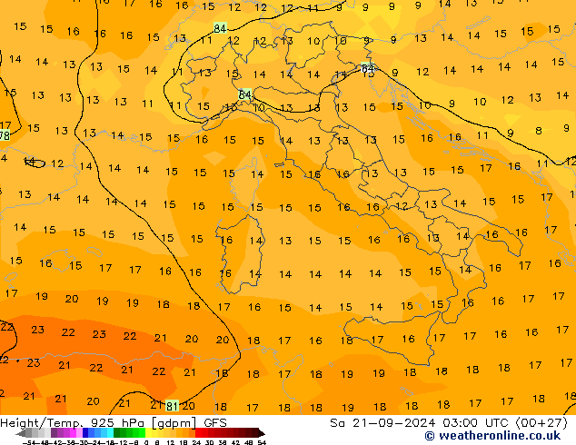 Height/Temp. 925 hPa GFS  21.09.2024 03 UTC