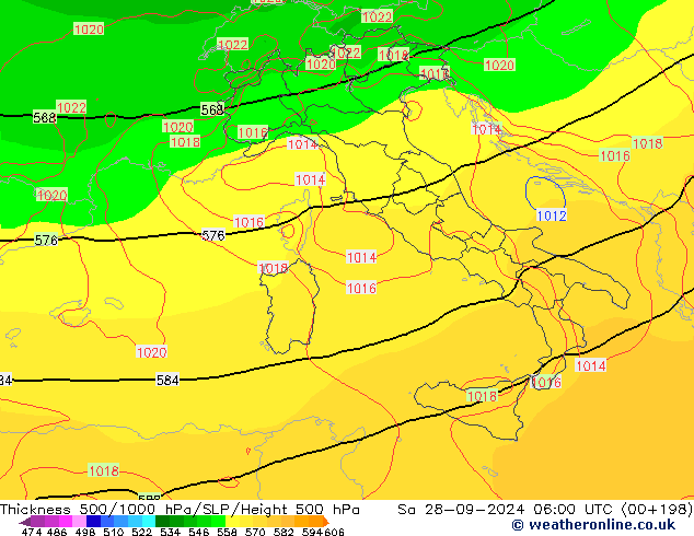 500-1000 hPa Kalınlığı GFS Cts 28.09.2024 06 UTC