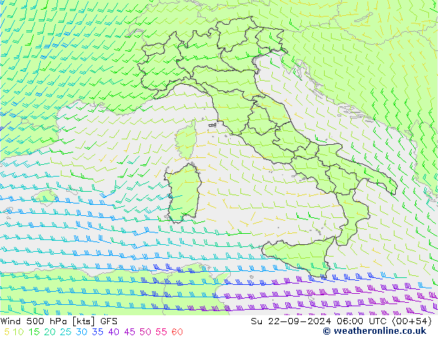 Wind 500 hPa GFS Su 22.09.2024 06 UTC