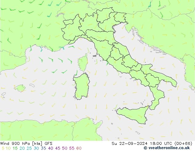 Vento 900 hPa GFS dom 22.09.2024 18 UTC