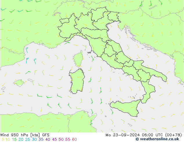 Wind 950 hPa GFS Mo 23.09.2024 06 UTC