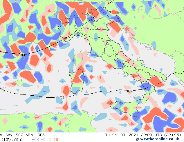 V-Adv. 500 hPa GFS Út 24.09.2024 00 UTC