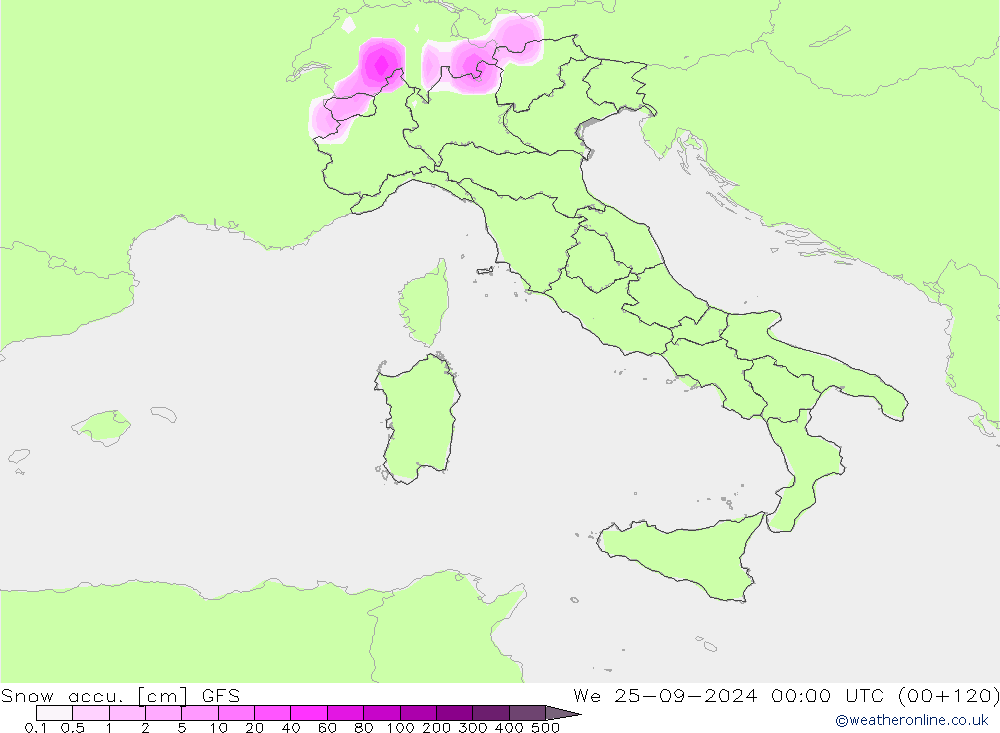 Snow accu. GFS Qua 25.09.2024 00 UTC