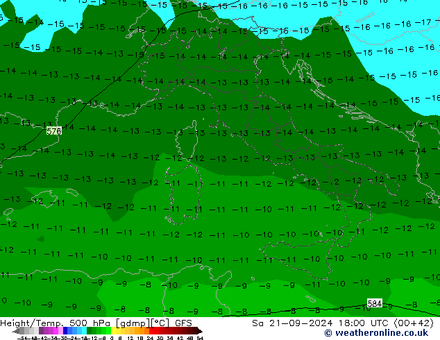 Height/Temp. 500 hPa GFS Sa 21.09.2024 18 UTC