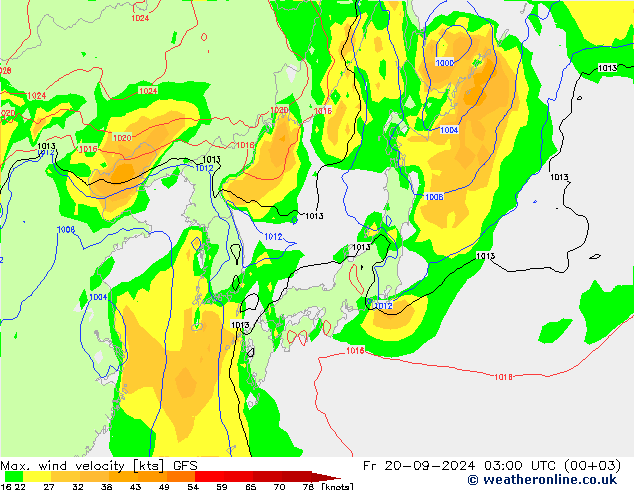 Maks. Rüzgar Hızı GFS Cu 20.09.2024 03 UTC