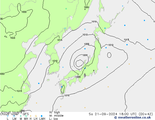 Wolkenlagen GFS za 21.09.2024 18 UTC