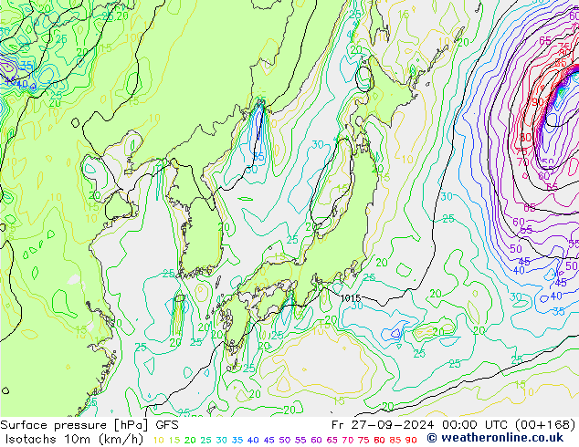 Isotachs (kph) GFS  2024